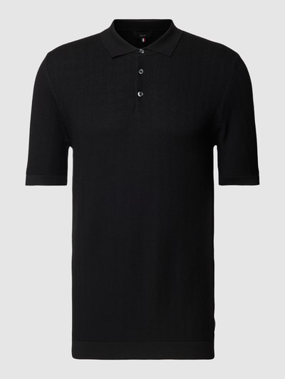 Cinque Slim fit poloshirt met structuurmotief, model 'Flavio' Zwart - 2