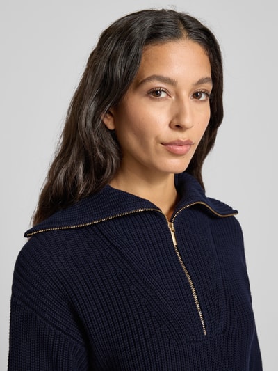 Stefanel Sweter z dzianiny z kołnierzem Granatowy 3