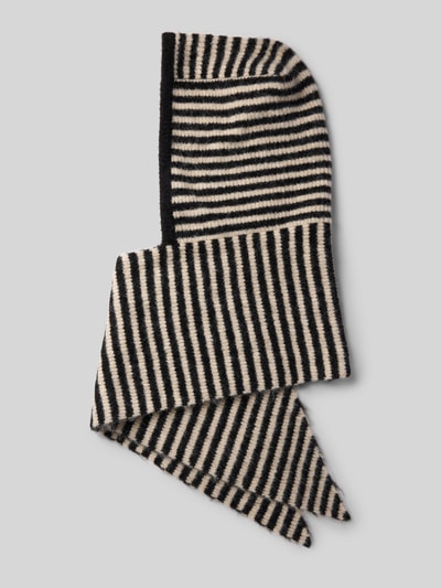 Produktfoto, gestreifte Schalmütze mit Woll-Anteil Modell 'Balaclava' von Jake*s Casual in Schwarz und Beige, weiche Textur, klare Linien