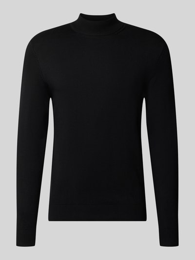 Produktfoto, Rollkragenpullover mit Viskose-Anteil von MARKUP, zwart, recht model, col, ribboorden, Ruglengte maat M 67 cm, Mouwlengte M 49 cm