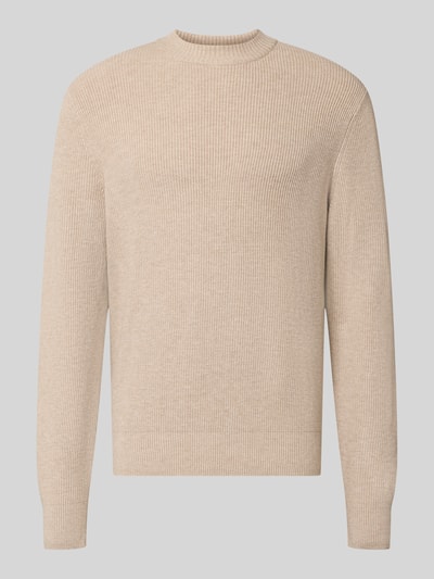 Productfoto, beige regular fit pullover van viscosemix model 'MATTI' van Jake*s Heren, fijne ribtextuur