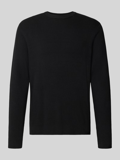 Produktfoto, Slim Fit Strickpullover Baumwoll-Mix von Lindbergh, czarny, efekt prążkowania, okrągły dekolt, mieszanka bawełny