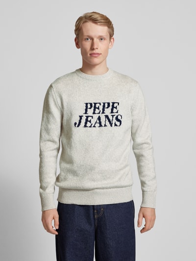 Pepe Jeans Gebreide pullover met labelstitching, model 'LUKA' Zilver - 4