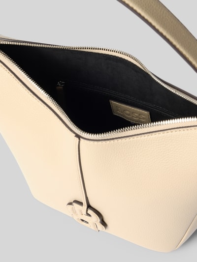 Produktfoto, Henkeltasche in Lederoptik Modell 'ANETT SM HOBO' von BOSS, jednokolorowy kremowy, zamek błyskawiczny, główna przegroda, przegródka zapinana na zamek błyskawiczny, aplikacja z logo, uchwyt