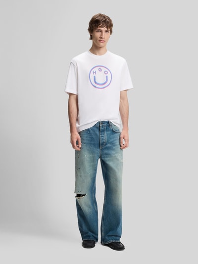 HUGO Blue Regular Fit T-Shirt aus reiner Baumwolle Modell 'NERPIENT' Weiss 1