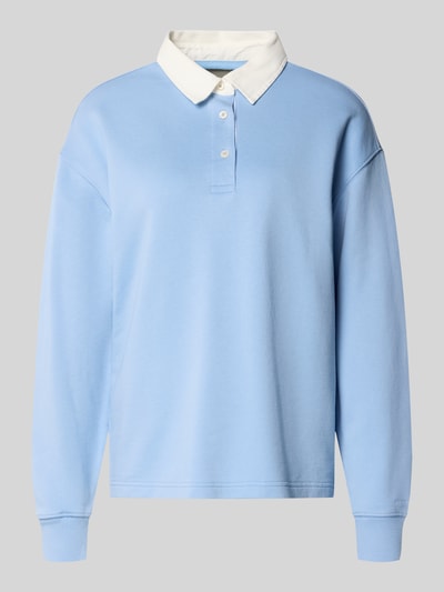 Produktfoto, hellblaues Longsleeve mit Polokragen und kurzer Knopfleiste von Gant, Baumwoll-Mix, Loose Fit, gerippte Ärmelabschlüsse