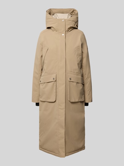 Produktfoto, Regular Fit Parka mit Kapuze Modell 'Melody' von Didriksons in Beige mit aufgesetzten Taschen und elastischen Ärmelabschlüssen, glatte Struktur