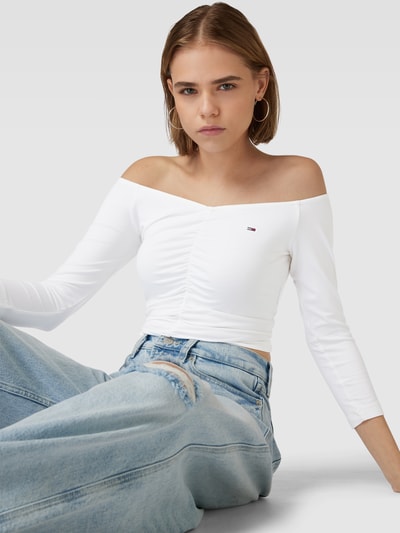 Tommy Jeans Cropped Longsleeve mit Label-Stitching Weiss 3