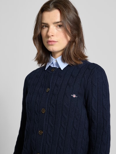 Gant Kurtka z dzianiny ze ściegiem warkoczowym i wyhaftowanym logo Ciemnoniebieski 3