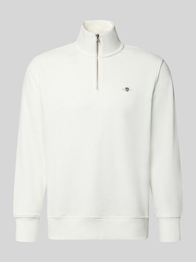 Produktfoto, Regular Fit Sweatshirt aus Baumwoll-Mix von GANT in Weiß mit Stehkragen und Zipper, glatte Struktur, Herren Sweatshirt