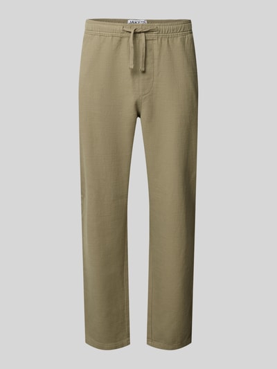 Produktfoto, Hose mit elastischem Bund und Tunnelzug von JAKE*S STUDIO MEN in Olivgrün, reine Baumwolle, Relaxed Fit, strukturiertes Material
