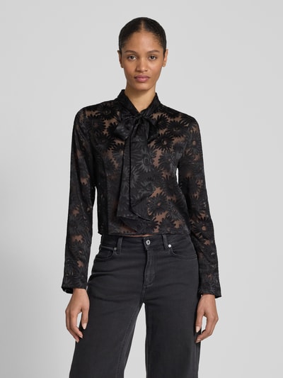 HUGO Regular fit strikblouse met semi-transparant design Zwart - 4