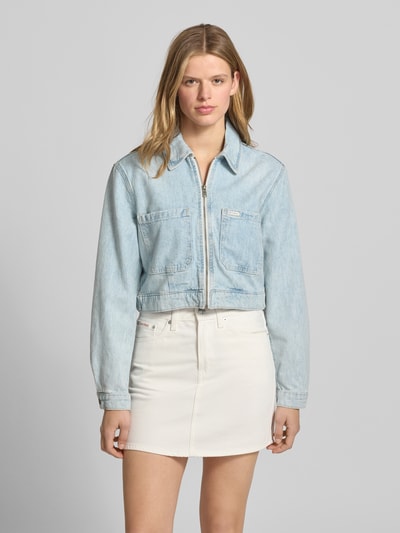 GUESS Jeans Cropped Jeansjacke mit Reißverschluss Hellblau 4