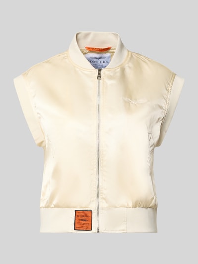 Produktfoto, Weste mit Reißverschluss und Label-Detail von Original Bombers in Creme mit Stehkragen, Relaxed-Fit und Eingrifftaschen, glatte Textur