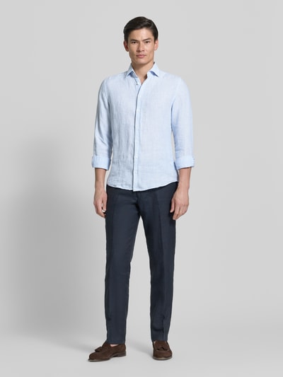 Seidensticker Slim Fit Leinenhemd mit Kentkragen Bleu 1