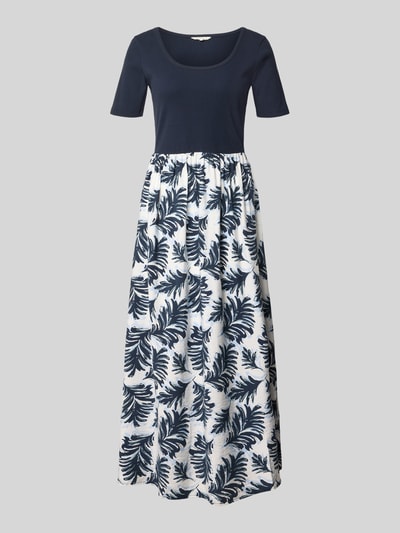 Produktfoto, Tailliertes Freizeitkleid aus Baumwoll-Mix von Tom Tailor, Optik:Allover-Muster, Maxi-Länge, Rundhals, Kurzarm, weiß-blau