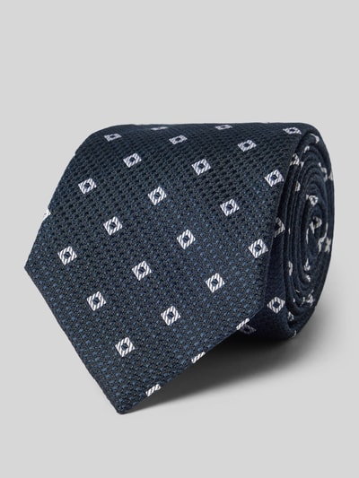 Produktfoto, Krawatte aus Seide im Allover-Look (8 cm) von Willen, dunkelblau mit feinem Muster, glatte Struktur, klassisch, Label-Detail