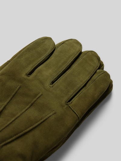 Barbour Lederhandschuhe mit Ziernähten Oliv 3