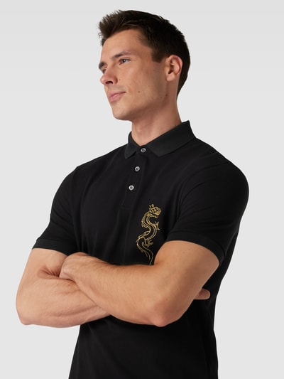 ARMANI EXCHANGE Poloshirt met motiefstitching, model 'Chinese Dragon' Zwart - 3