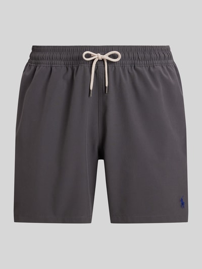 Produktfoto, Badeshorts mit Logo-Stitching Modell 'TRAVELER' von Polo Ralph Lauren Underwear in Unifarben, elastischer Bundabschluss, Tunnelzug-Verschluss, seitliche Eingrifftaschen, Gesäßtasche, glatte Struktur, dezenter Label-Patch