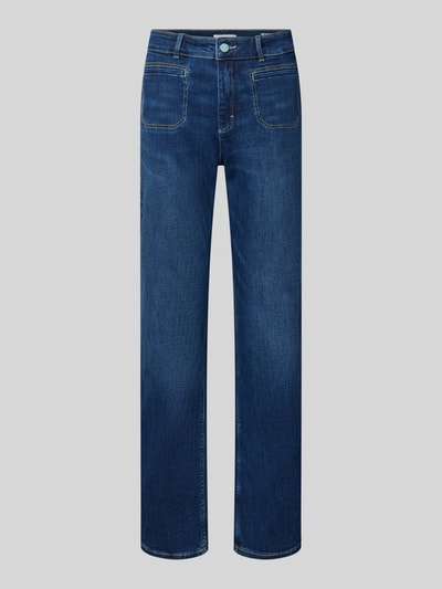 Produktfoto, Straight Fit Jeans aus Baumwoll-Mix von Christian Berg Woman, ciemnoniebieskie, wpuszczane kieszenie, zapięcie na guzik i zamek błyskawiczny, elastyczna mieszanka bawełny, szerokość w rozmiarze 36/32: 39 cm, długość wewnętrzna nogawki 80 cm