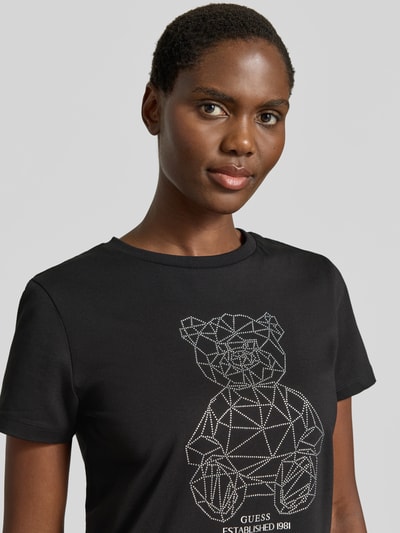 GUESS Activewear T-Shirt mit Ziersteinbesatz und Rundhalsausschnitt Black 3