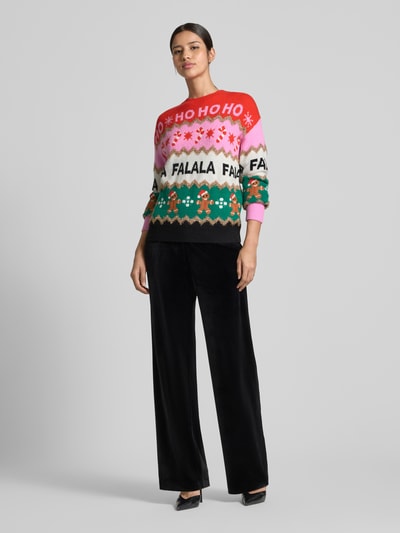 Christian Berg Woman Kersttrui met ribboorden Lichtrood - 1