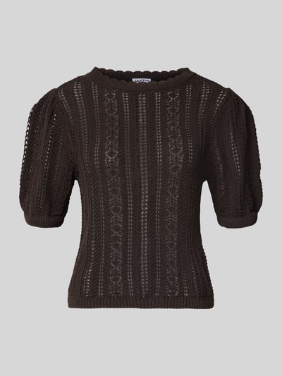 Produktfoto, Strickshirt mit Rundhalsausschnitt und Wellensaum von Jake*s Casual in Schwarz, Baumwoll-Mix, Regular-Fit, kurzarm.