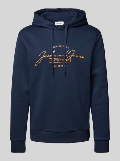 Jack & Jones Hoodie met labelprint, model 'FERRIS' Marineblauw - 2