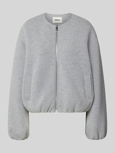 Produktfoto, Regular Fit Sweatjacke mit Viskose-Anteil Modell 'ELLIE' van Only, effen lichtgrijs, rits, ronde hals, lange mouwen, elastische boorden, zijzakken, materiaalmix