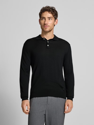 Manuel Ritz Regular fit poloshirt van scheerwol Zwart - 4