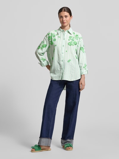 Essentiel Antwerp Bluzka koszulowa o kroju loose fit z czystej bawełny model 'JULIETA' Zielony 1