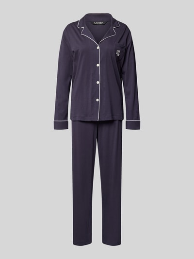 Produktfoto, Piżama z mieszanki bawełny i modalu od Lauren Ralph Lauren, luźny krój, paski w kontrastowym kolorze, wyhaftowane logo