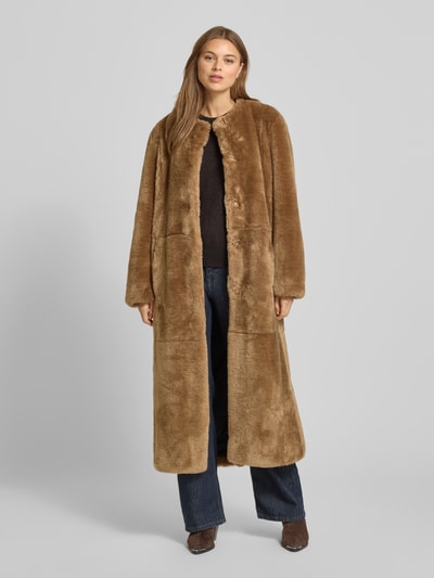 STAND STUDIO Lange jas van imitatiebont met ronde hals, model 'Gracelyn' Donkerbruin - 1