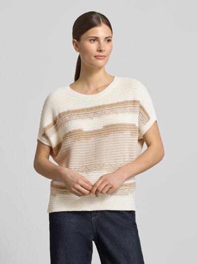 monari Gebreid shirt met kapmouwen en ronde hals Ecru - 4