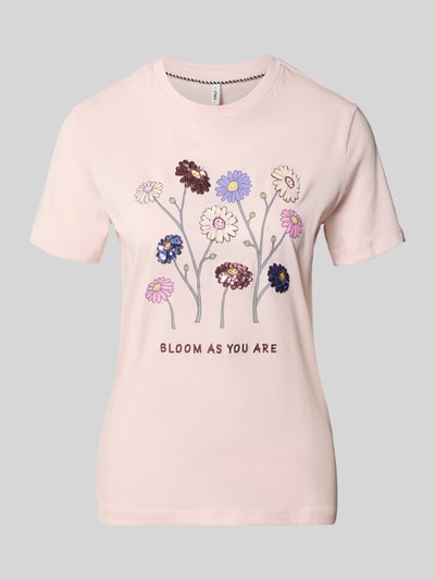 Produktfoto, Slim Fit T-Shirt aus reiner Baumwolle Modell 'KITA' von Only, Optik: Unifarben, Motiv-Print mit Pailletten, Rundhals, Kurzarm, Jersey
