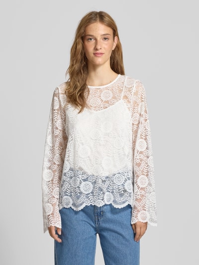 Pieces Regular Fit Langarmbluse aus Spitze Modell 'OLLINE' Offwhite 4