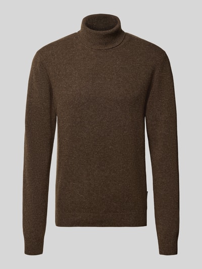Produktfoto, brązowy Slim Fit Rollkragenpullover aus Woll-Mix Modell 'Karl' von Casual Friday, prążkowane wykończenia, długi rękaw, prążkowany kołnierz, długość tyłu w rozmiarze M: 70 cm, długość rękawa: 69 cm, mieszanka wełny