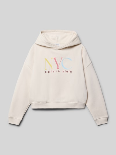 Calvin Klein Jeans Regular fit hoodie met logoprint, model 'Fleece' Ecru - 1