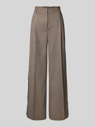 Produktfoto, Hose mit Bügelfalten und Fransen von Liu Jo White aus Material-Mix mit Viskose-Anteil, Allover-Look, Regular Fit, braun-gemustert