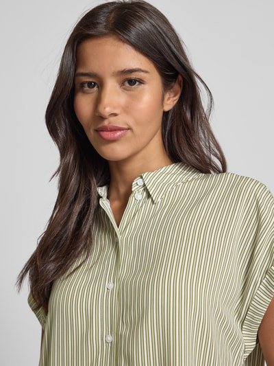 Tom Tailor Denim Loose fit blouse met korte mouwen van pure viscose Rietgroen - 3