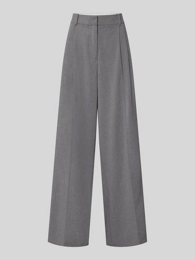 Produktfoto, Wide Fit Hose mit Viskose-Anteil von MYON, graue Farbe, elastischer Material-Mix, Bundfalten, Haken- und Reißverschluss, Damenmode