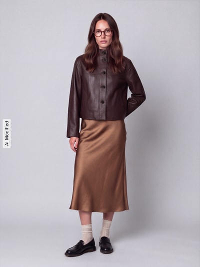 Jake*s Casual Regular Fit Lederjacke aus reinem Lammnappa Dunkelbraun 1