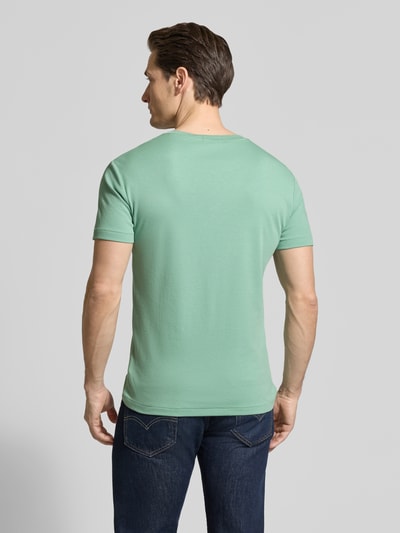 Männermodel trägt Regular Fit T-Shirt aus reiner Baumwolle von Polo Ralph Lauren, Optik: Unifarben, Logo-Stitching, Jersey, Ganzkörperansicht Rückansicht.