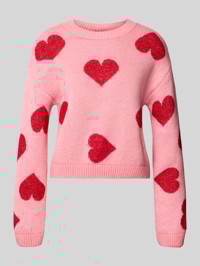 Only Comfort fit gebreide pullover met hart-intarsia, model 'HAPPIE' Roze - 2