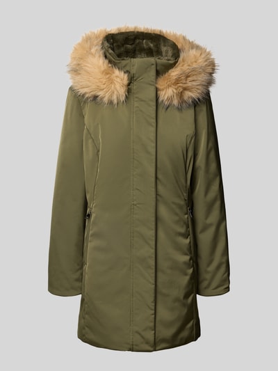 Produktfoto, Parka mit Kapuze und Reißverschlusstaschen von MORE & MORE, olivgrün, Kunstfell, Regular Fit, glatte Oberfläche, Damenmode