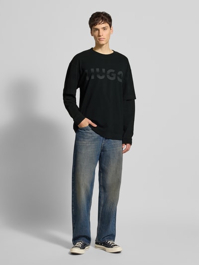 Hugo Blue Relaxed Fit Langarmshirt aus reiner Baumwolle Modell 'NENZYON' Mittelgrau 1