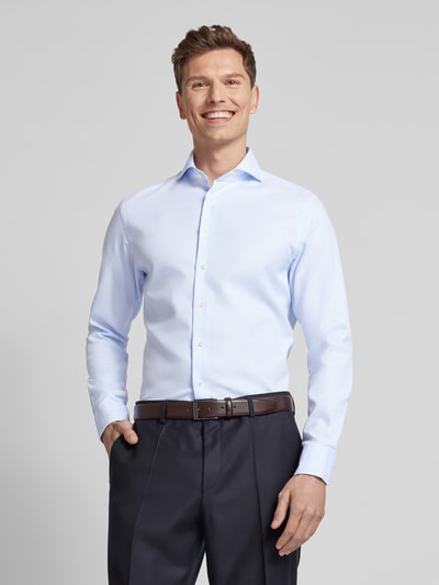 Profuomo Slim fit zakelijk overhemd met haaikraag, model 'X-Cutaway' Blauw - 4