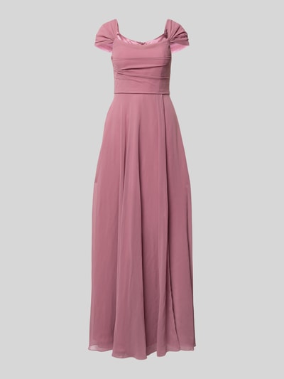 Produktfoto, Abendkleid mit Carmen-Ausschnitt von Laona in Altrosa, taillierte Passform, Maxikleid, weich fließende Textur, dezente Raffungen