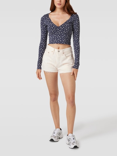REVIEW Kort shirt met lange mouwen en all-over bloemenmotief Neonblauw - 1
